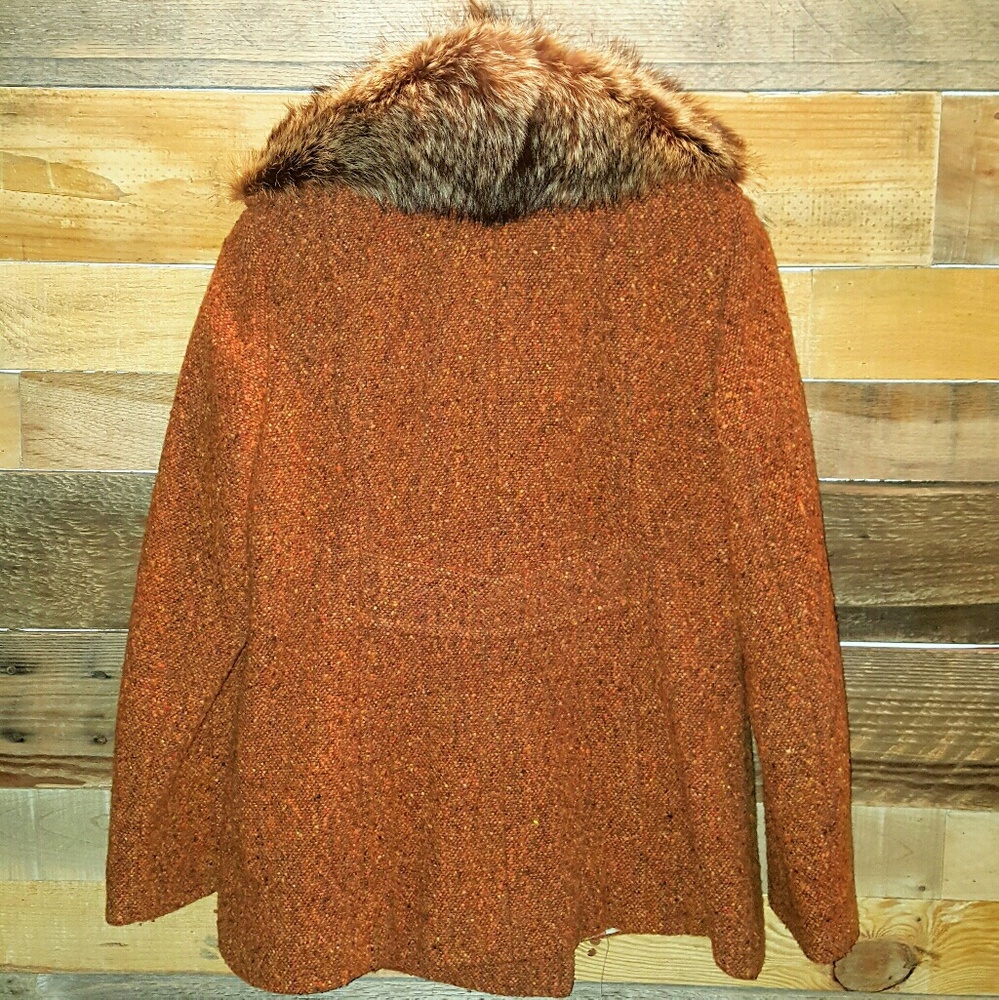 COLE HAAN LUXURY WOOL/REAL FUR COLLAR ORANGE JACKET SIZE S - Picture 5 of 7